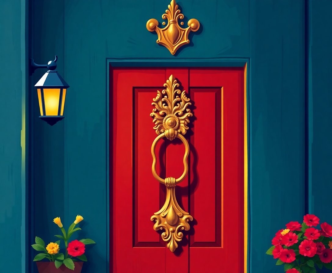 sunlit-brass-door-knocker-paint-by-numbers-kit-realistic-art