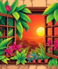 Sunlit Cacao Farm Window Paint By Numbers