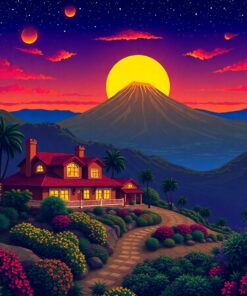 Sunlit Estate Under Volcano Paint By Numbers