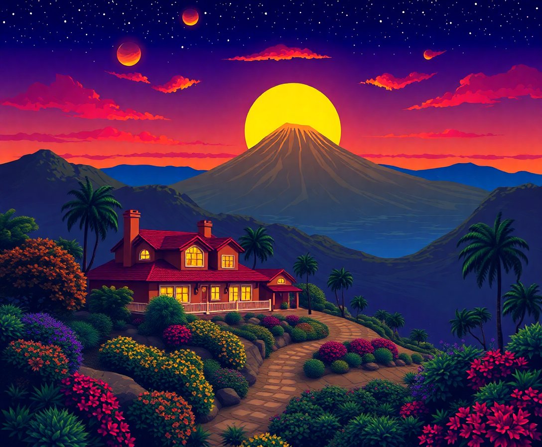 sunlit-estate-under-volcano-paint-by-numbers-kit-landscape