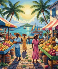 Sunlit Harbor Fruit Stalls Paint By Numbers