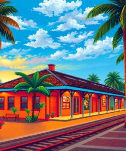 Sunlit Havana Train Depot Paint By Numbers