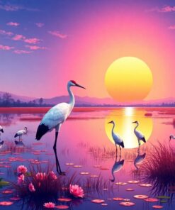 Sunlit Japanese Crane Wetlands Paint By Numbers