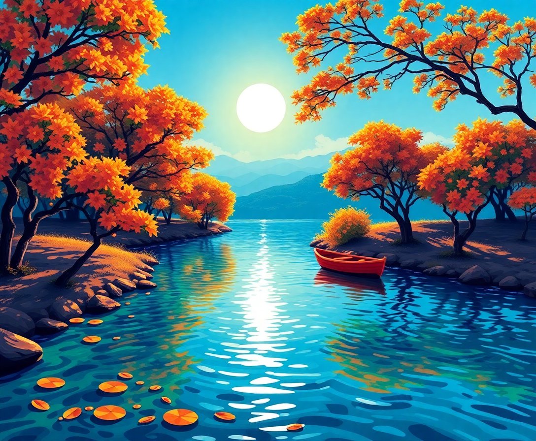 Sunlit Orange Grove Waters Paint By Numbers Kit - World Art completed