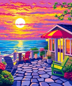 Sunlit Retro Seaside Retreat Paint By Numbers