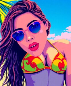 Sunlit Retro Swimwear Portrait Paint By Numbers