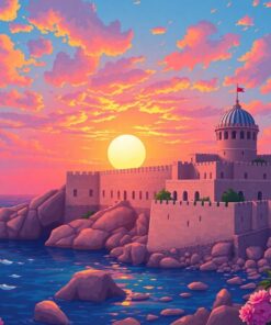 Sunlit Romantic Ocean Fortress Paint By Numbers