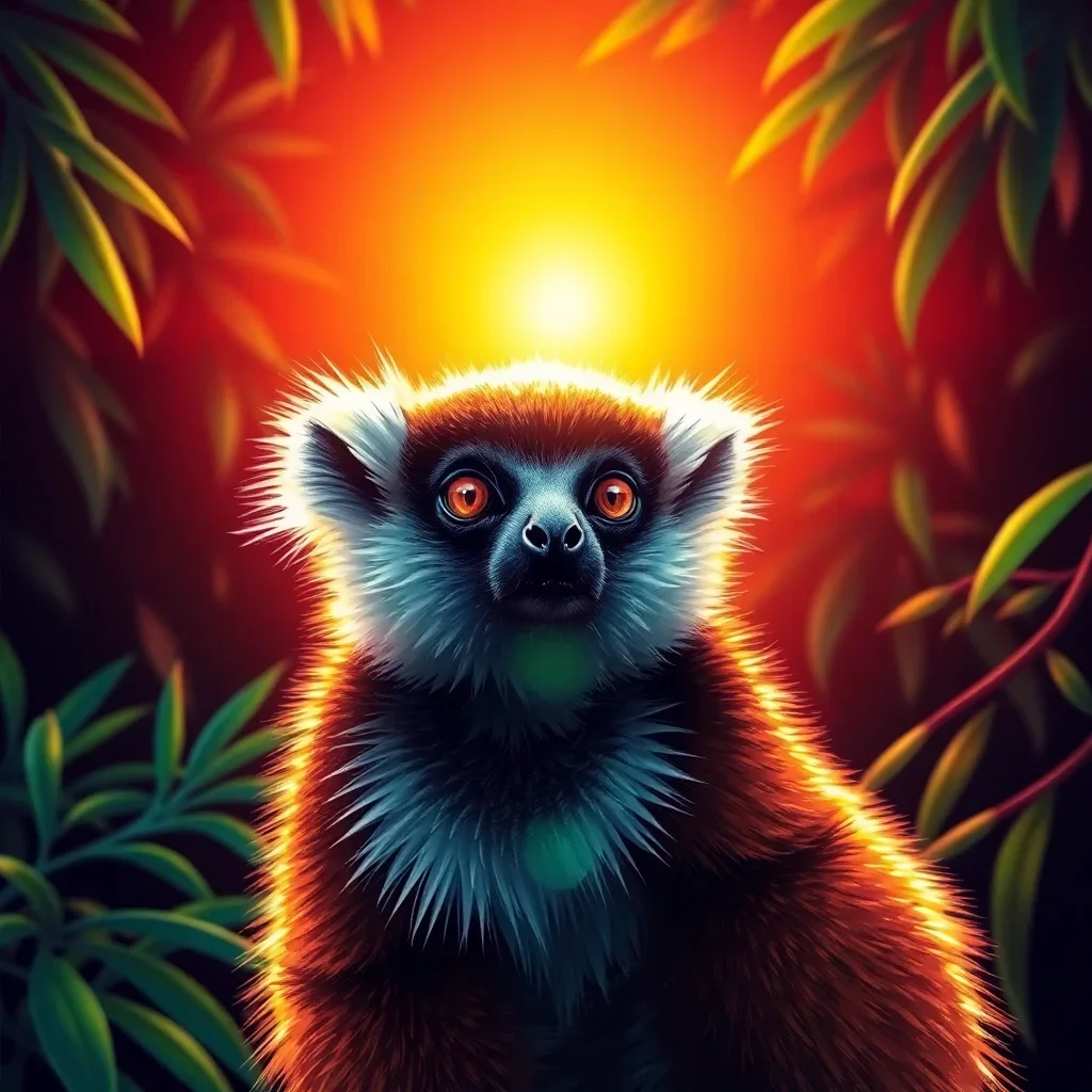 completed artwork display tropical lemur