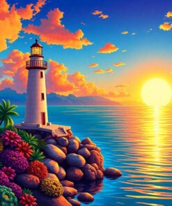 Sunlit Tropical Reef Lighthouse Paint By Numbers