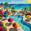 Sunlit Tropical Resort Umbrellas Paint By Numbers