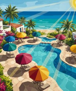 Sunlit Tropical Resort Umbrellas Paint By Numbers
