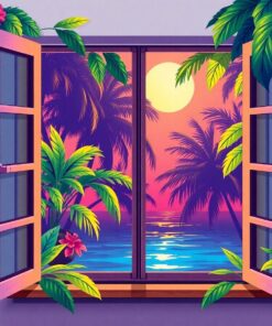Sunlit Tropical Shuttered Window Paint By Numbers