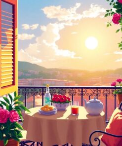Sunlit Vintage Balcony Breakfast Paint By Numbers