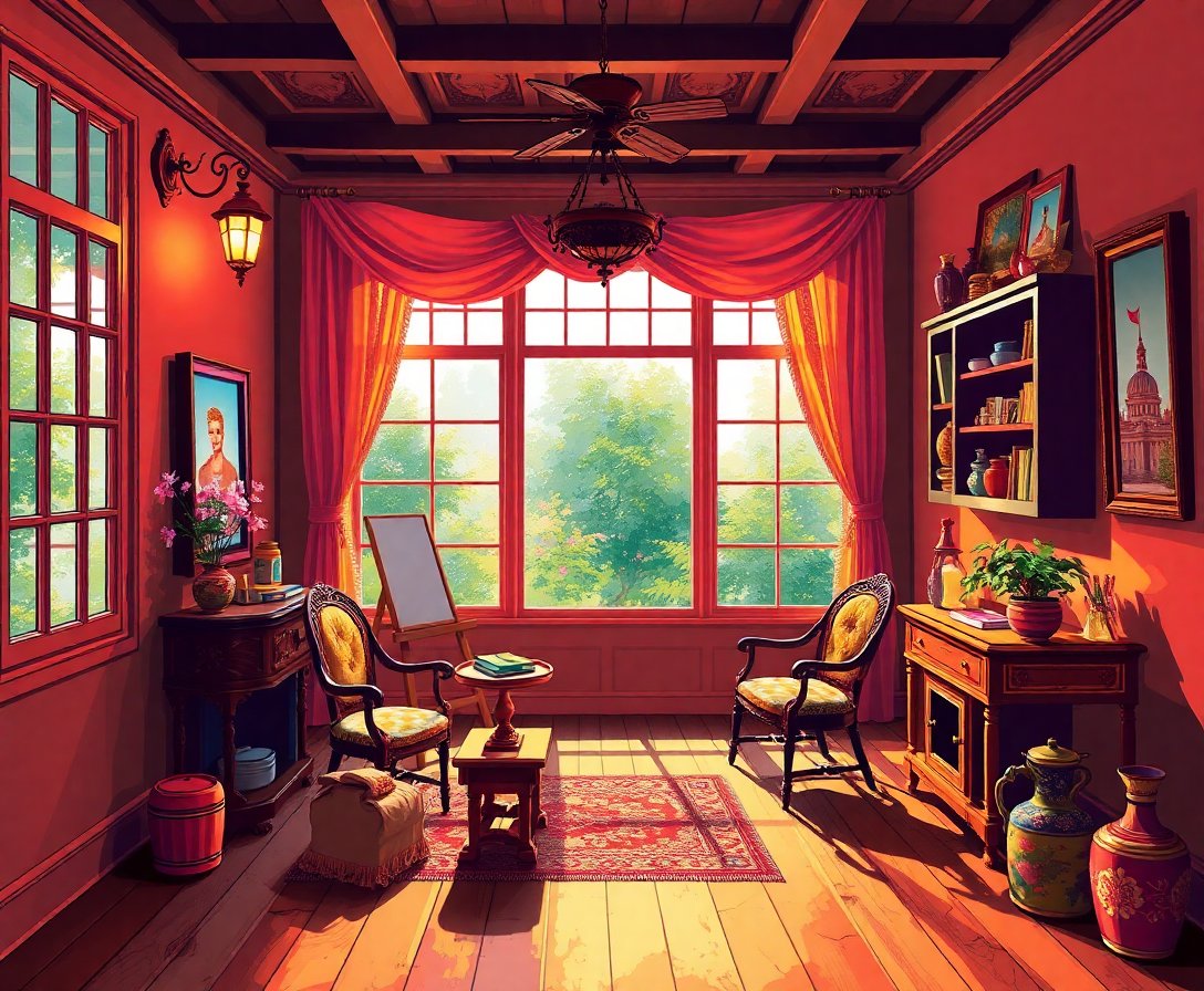 Sunlit Vintage Drawing Room Paint By Numbers Kit completed