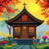 Sunlit Wooden Shrine Paint By Numbers