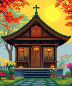 Sunlit Wooden Shrine Paint By Numbers