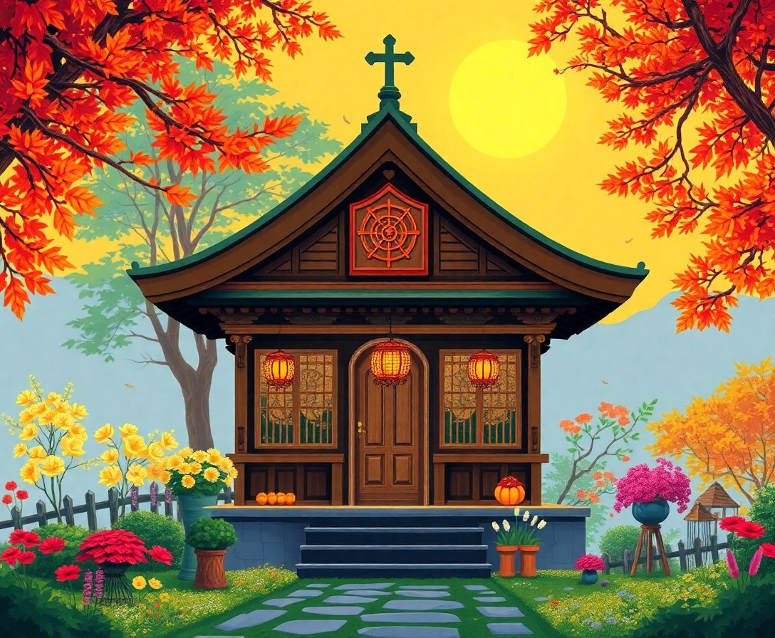 sunlit-wooden-shrine-paint-by-numbers-kit-world-scenes