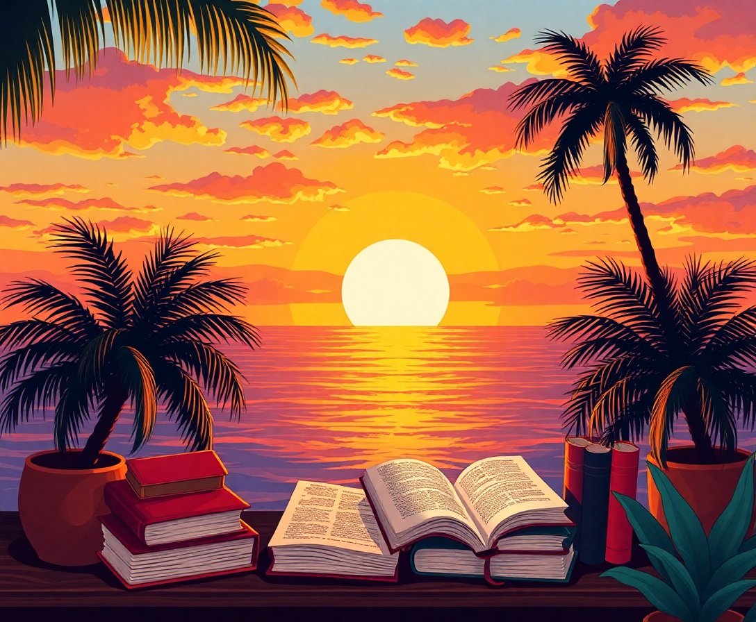 sunset-books-and-palms-paint-by-numbers-kit-cozy-art