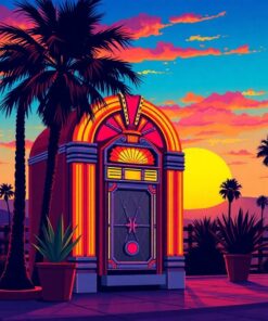 Sunset Jukebox Palm Shadows Paint By Numbers