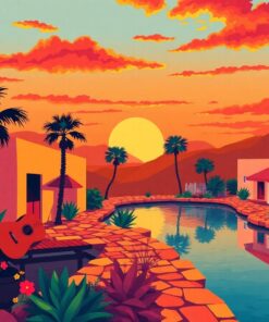 Sunset Oasis Retro Music Paint By Numbers