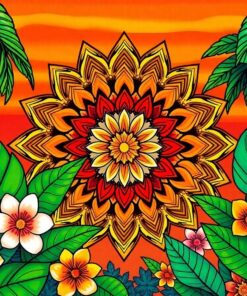 Sunset Orange Tropical Mandala Paint By Numbers