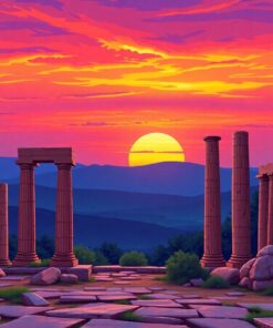 Sunset Over Ancient Pillars Paint By Numbers
