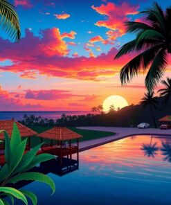 Sunset Over Retro Rattan Paint By Numbers