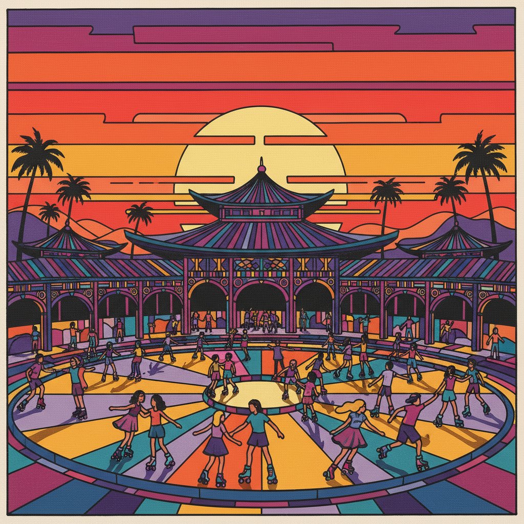 Sunset Pavilion Roller Disco Paint By Numbers Kit completed