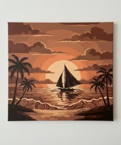 Tahiti Sailboat Sepia Sunset Paint By Numbers