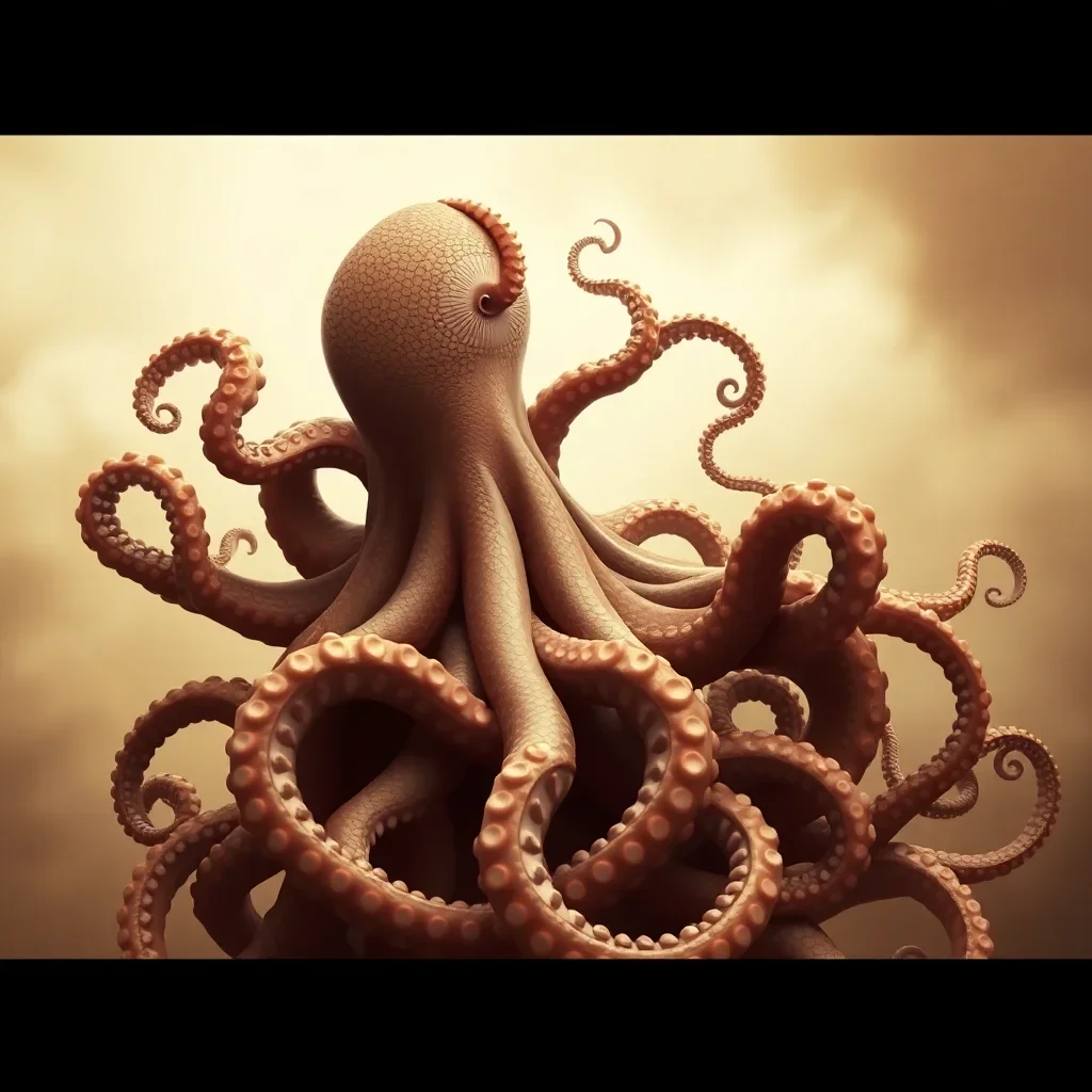 completed artwork display Tangled Tentacles In Sepia Paint By Numbers