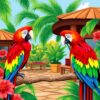 Teakwood Cabana Scarlet Macaw Paint By Numbers