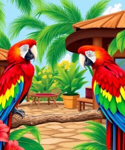 Teakwood Cabana Scarlet Macaw Paint By Numbers