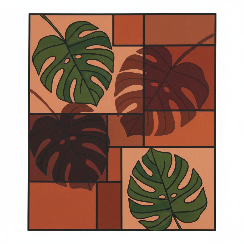 Terracotta Monstera Shadow Play Paint By Numbers Kit completed