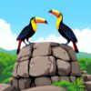 Toucans Atop Ancient Stone Paint By Numbers