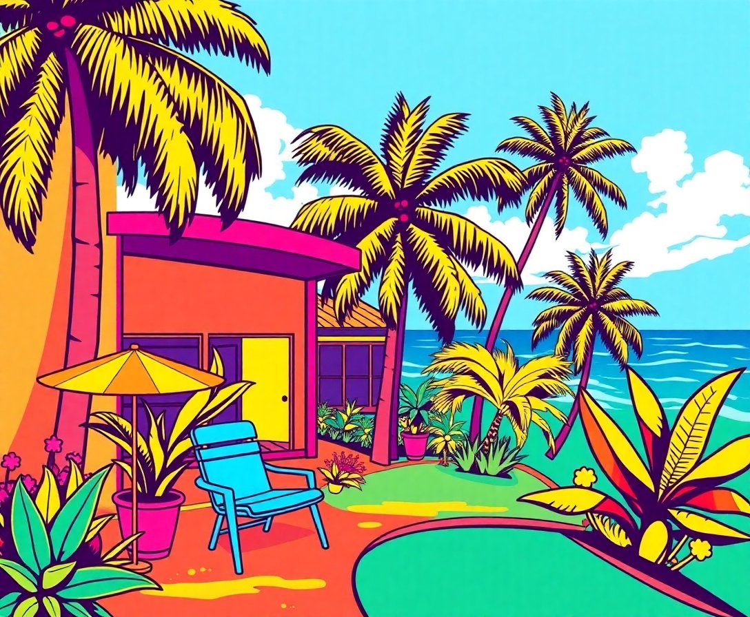 Tropic Americana Pop Art Paint By Numbers | Vibrant Retro Kit completed