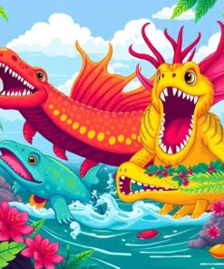 Tropical Animated River Beasts Paint By Numbers