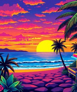 Tropical Arcade Sunset Paint By Numbers