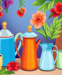 Tropical Bazaar Coffee Pots Paint By Numbers