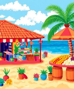 Tropical Beachside Market Paint By Numbers