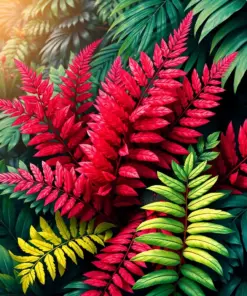 Tropical Bird Ferns Paint by Numbers