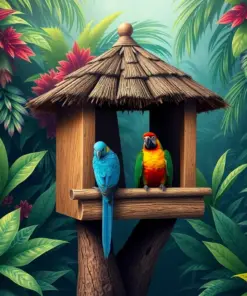Tropical Bird Shelter paint by numbers
