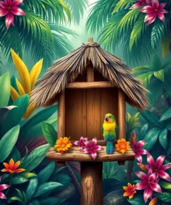 Tropical Bird Shelter Paint by Numbers