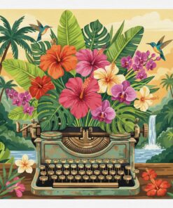 Tropical Bloom Antique Typewriter Paint By Numbers