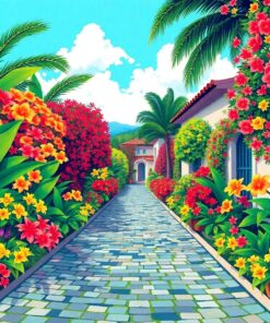 Tropical Blooms Cobblestone Path Paint By Numbers