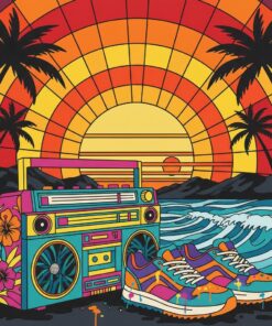 Tropical Boombox Sunset Kicks Paint By Numbers