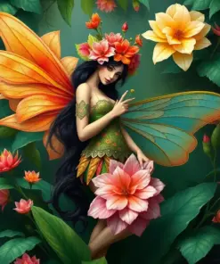 Tropical Botanical Nymph Escort Paint By Numbers