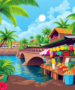 Tropical Bridge Market Bustle Paint By Numbers