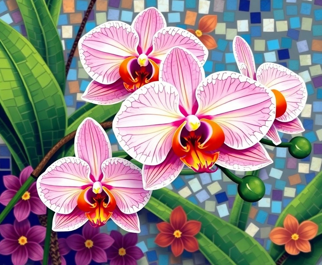 Tropical Byzantine Orchid Mosaic Paint By Numbers Kit completed