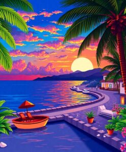 Tropical Calle Obispo Sunset Paint By Numbers