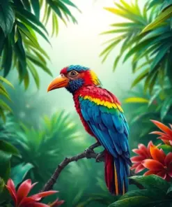 Tropical Canopy Rainbow Bird Paint By Numbers